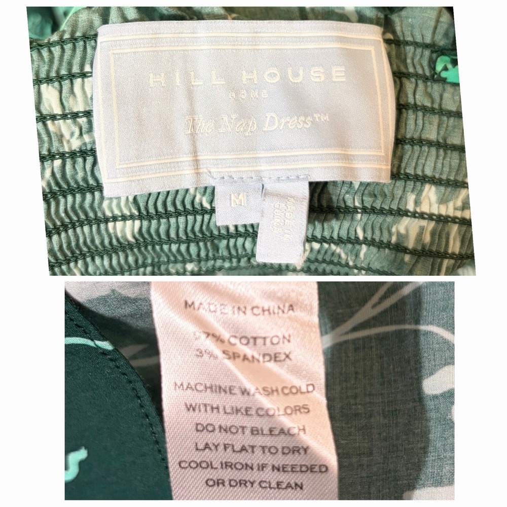 Hill House Home Nap Dress M Green Botanical Smocked Preppy Resort Cotton Midi - Picture 7 of 7